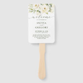 Éventail Vert Elégante aquarelle blanche florale (Devant)