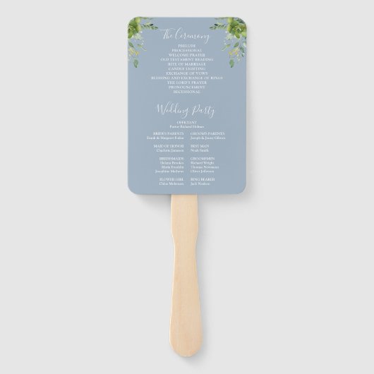 Éventail Vert Floral Élégant Dusty Blue Wedding Programme (Dos)