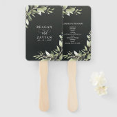 Éventail Vert foncé Moderne verdure Programme de mariage Fe (Devant et derrière)