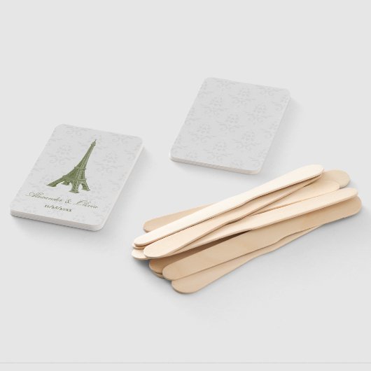 Éventail Vert Tour Eiffel Mariage damassé Fan Main Favorisé (Non-assemblé)