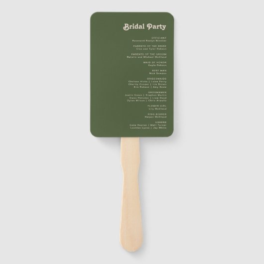 Éventail Vibes rétro simples | Programme de mariage vert ol (Dos)