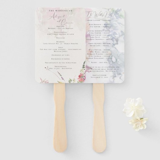 Éventail Vibrant Fleur sauvage rose violet jaune Programme (Devant et derrière)