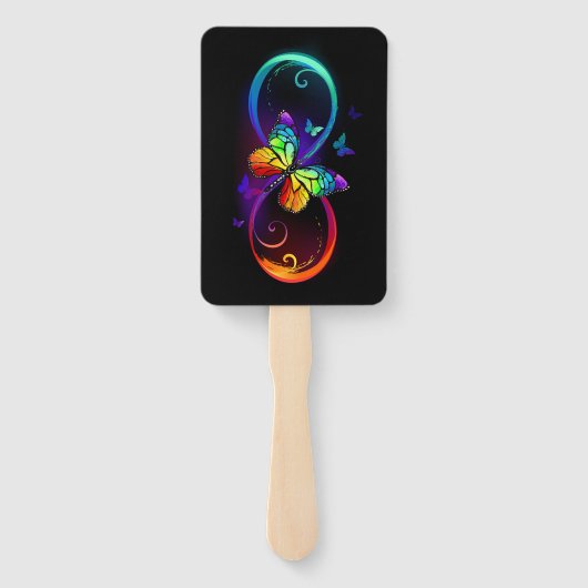 Éventail Vibrant infinity with rainbow butterfly on black (Dos)