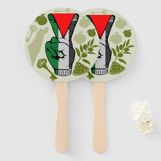 Éventail Victory Sign Hand Resistance Red Triangle Symbol (Devant et derrière)