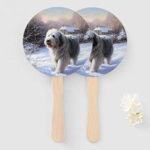 Éventail Vieux chien de berger anglais Laissez neige Noël