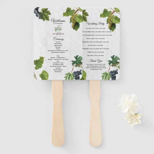 Éventail Vignoble de raisins Programme de mariage de l'île (Devant et derrière)