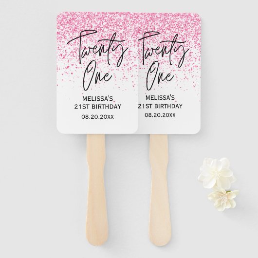 Éventail Vingt et une Parties scintillant rose chaud étince (Devant et derrière)