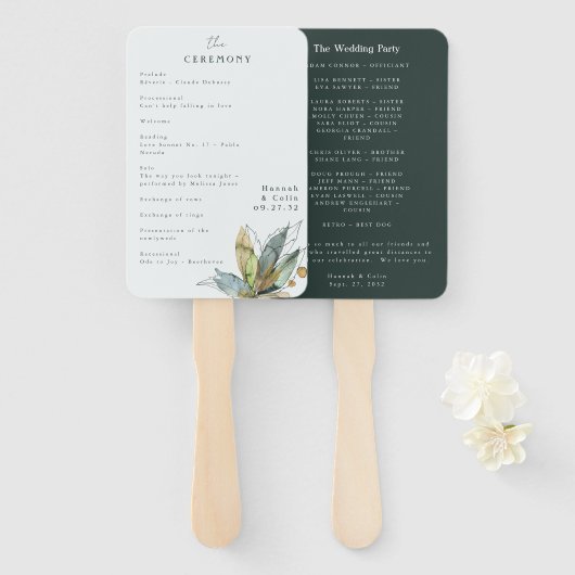 Éventail Vins romantiques minima Jardin Vert Bleu Programme (Devant et derrière)