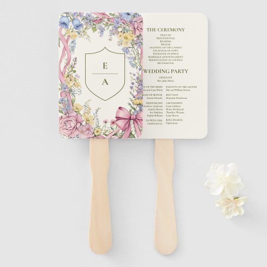 Éventail Vintage cadre fleuri mariage (Devant et derrière)