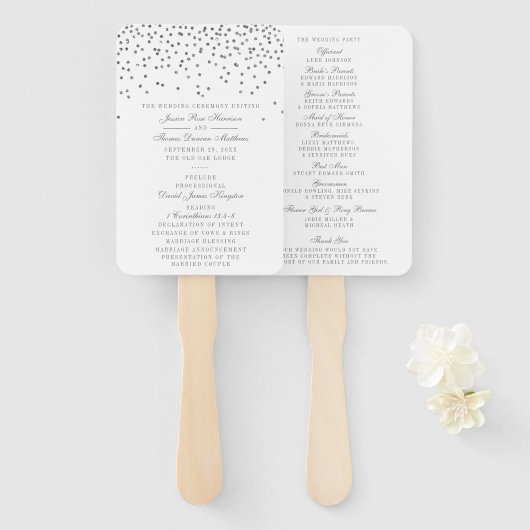 Éventail Vintage Glam Silver Confetti Programme de mariage (Devant et derrière)