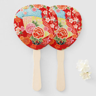 Éventail Vintage rouge jaune japonais Kimono fleurs florale