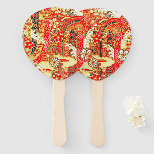 Éventail Vintage rouge or japonais Kimono fleurs florales