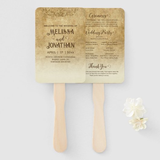 Éventail Vintage roux mariage  Programme de mariées (Devant et derrière)