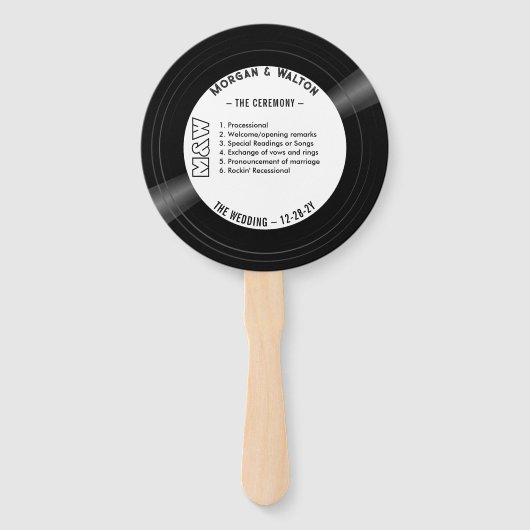 Éventail Vinyl Record Monogramme Programme de mariage Blanc (Devant)