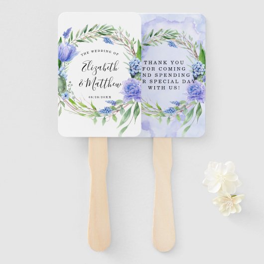 Éventail Violet Dusty Blue Tulip Hyacinth Peony Mariage (Devant et derrière)