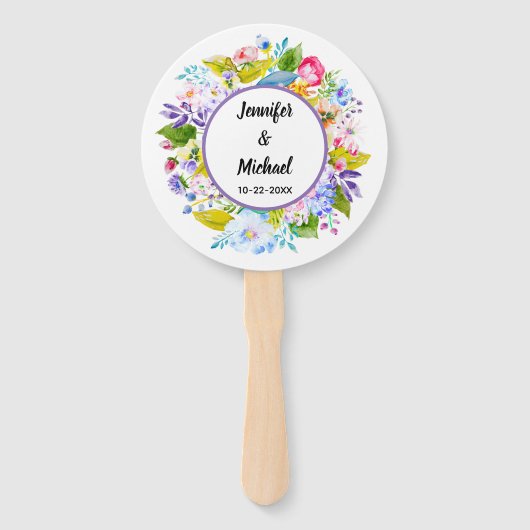 Éventail Violet Floral Romantique Mariage Fans invités (Devant)