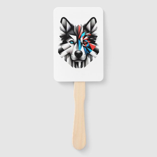 Éventail Visage de Husky Géométrique Design d'Art Moderne (Devant)