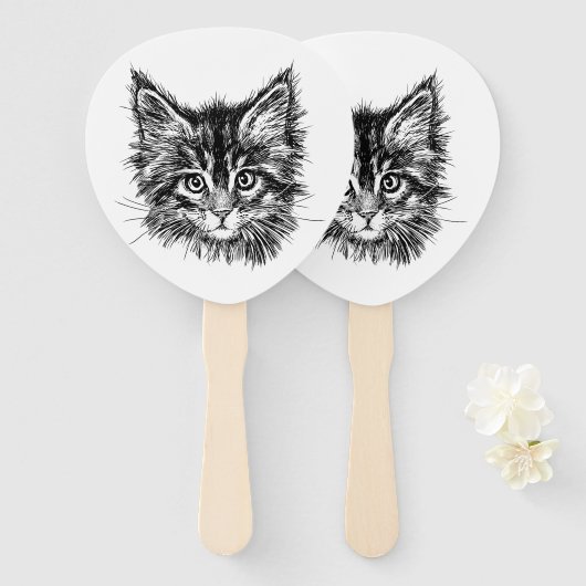 Éventail Visage de Kitten noir et blanc (Devant et derrière)