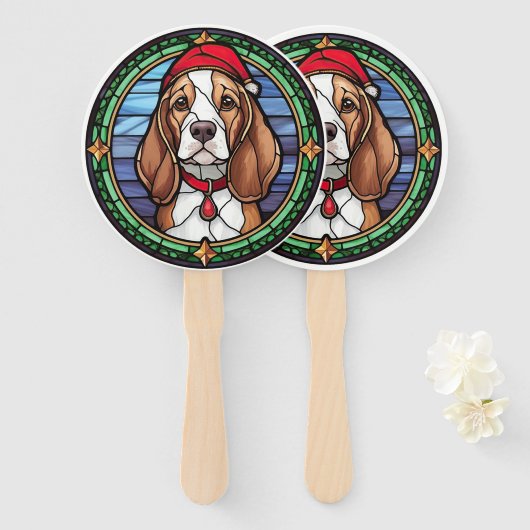 Éventail Vitrail de Noël Beagle (Devant et derrière)