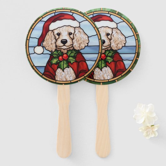 Éventail Vitrail de Noël Caniche (Devant et derrière)