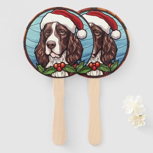 Éventail Vitrail de Noël English Springer Spaniel (Devant et derrière)