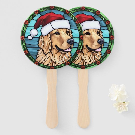 Éventail Vitrail de Noël Golden Retriever (Devant et derrière)