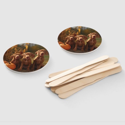 Éventail Vizsla Chiot Automne Citrouille délice (Non-assemblé)