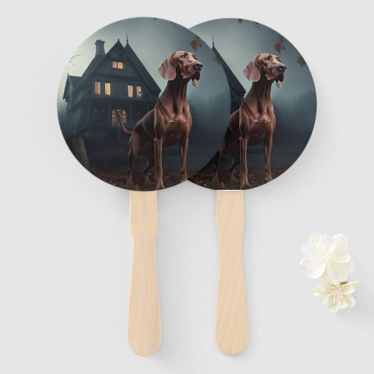 Éventail Vizsla Halloween effroi (Devant et derrière)