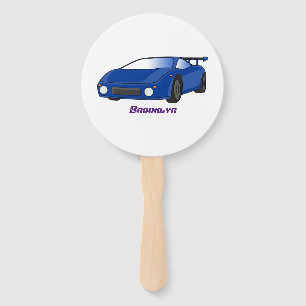 Éventail Voiture de sport bleue avec illustration d'aileron