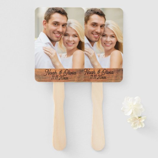 Éventail Votre propre photo Rustic Engagé Monogramme Mariag (Devant et derrière)