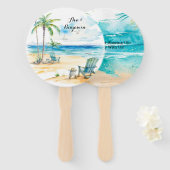 Éventail Watercolor Beach Scene Mariage (Devant et derrière)
