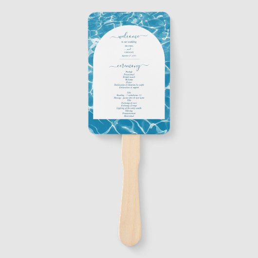 Éventail Watercolor Blue Ocean Beach Wedding Programme (Devant)