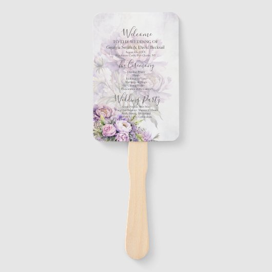 Éventail Watercolor Lavender Peony Wedding Programme (Devant)