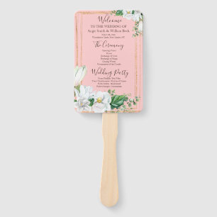 Éventail Watercolor Magnolia Blush Wedding Programme