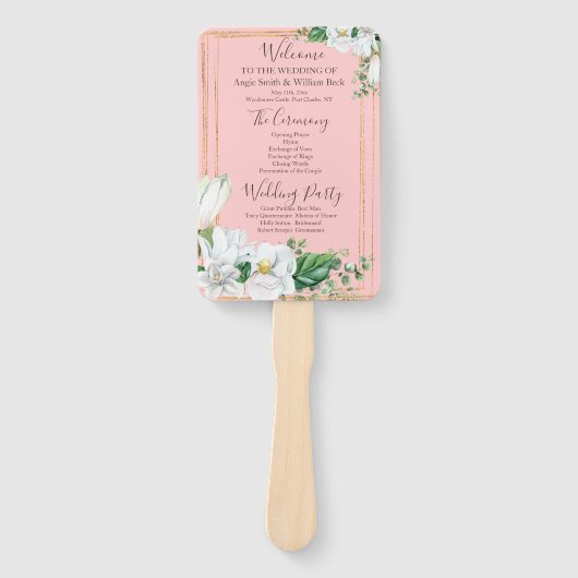 Éventail Watercolor Magnolia Blush Wedding Programme (Devant)
