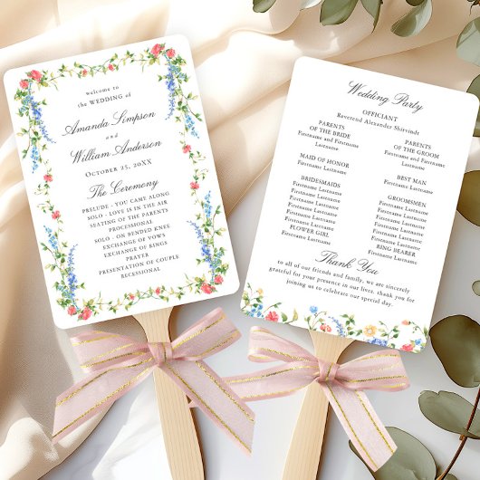 Éventail Watercolor Meadow Fleur sauvage Boho Wedding Progr