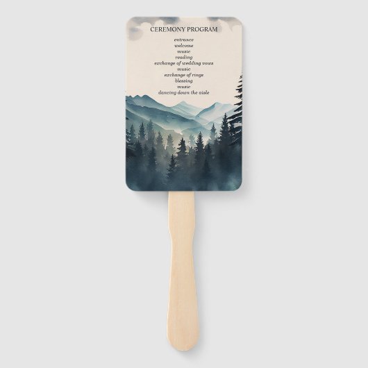 Éventail Watercolor Pine Tree Mountain Wedding Programme (Dos)