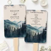 Éventail Watercolor Pine Tree Mountain Wedding Programme