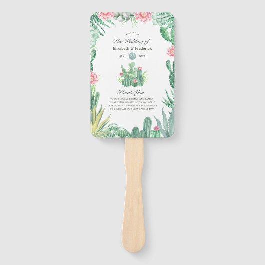 Éventail Watercolor Succulents Programme de mariage (Devant)