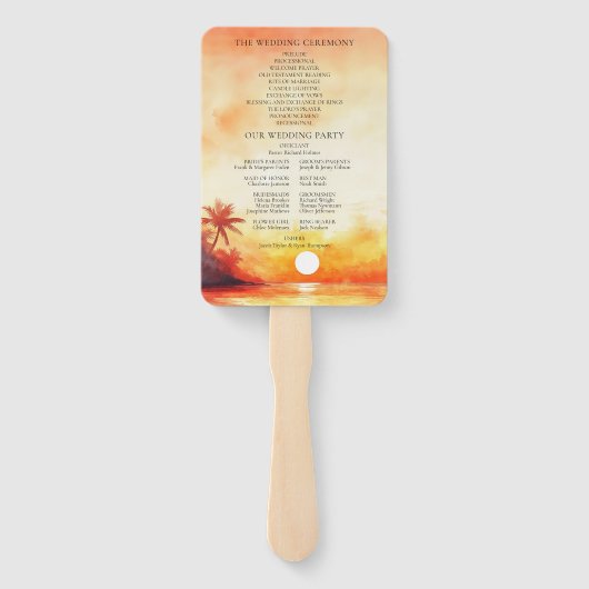 Éventail Watercolor Tropical Beach Sunset Wedding Programme (Dos)