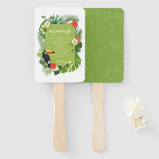 Éventail Watercolor Tropical Mariage Ceremony Green ID577 (Devant et derrière)