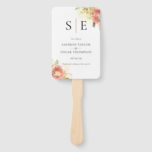 Éventail Waterolor Floral Monogramme Programme de mariage (Devant)