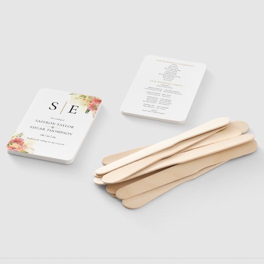 Éventail Waterolor Floral Monogramme Programme de mariage (Non-assemblé)