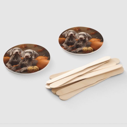 Éventail Weimaraner Chiot Automne Citrouille délice (Non-assemblé)