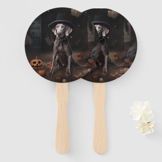 Éventail Weimaraner Citrouilles Halloween Épouvantable (Devant et derrière)