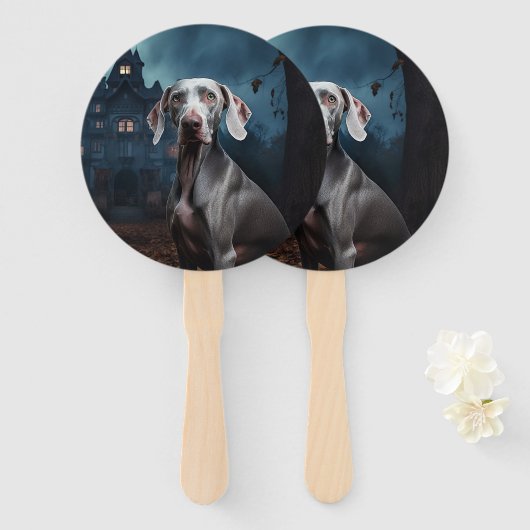 Éventail Weimaraner Halloween effroi (Devant et derrière)