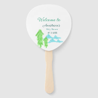 Éventail welcome to baby shower name blue green tree hill 