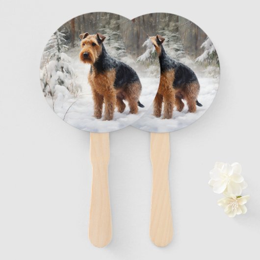 Éventail Welsh Terrier Laisser Neige Noël (Devant et derrière)