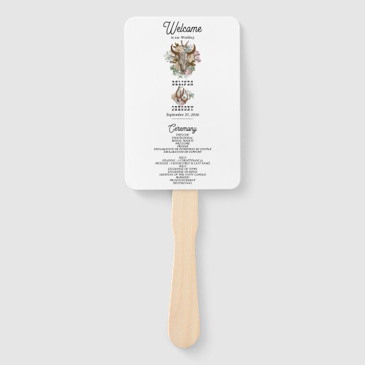 Éventail Western Country Boho Cow Programme de mariage du c (Devant)