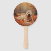 Éventail Wheaten Terrier dans les feuilles d'automne automn (Dos)